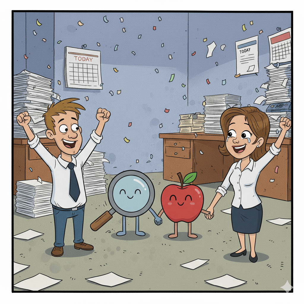 google and apple characters holding hands while everyone cheers