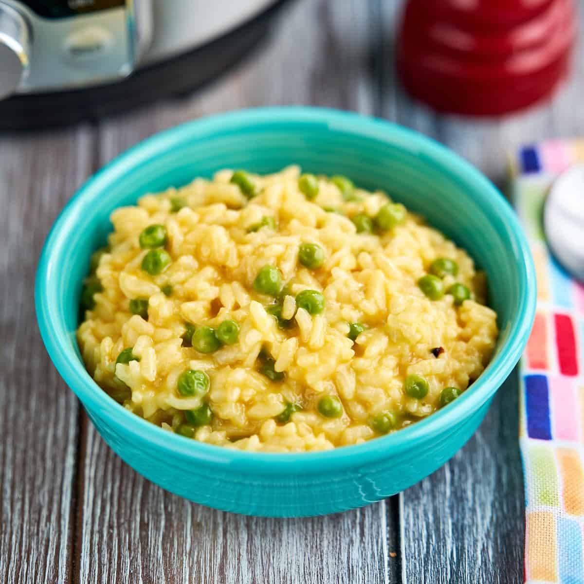 A bowl of Cheddar Risotto with peas