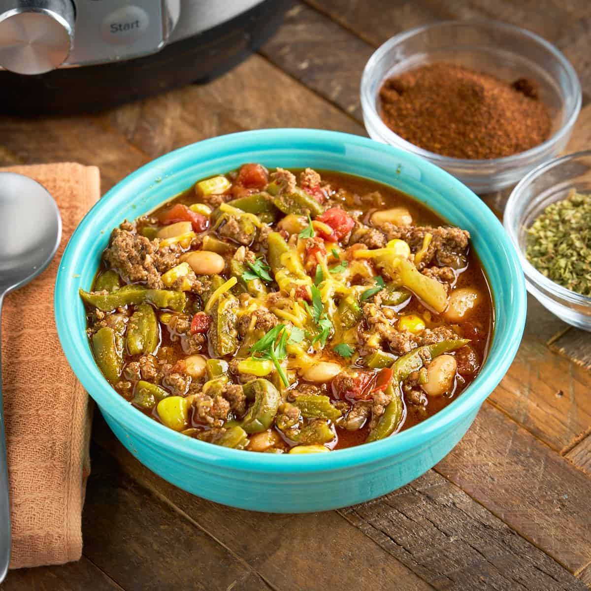 A bowl of cactus chili