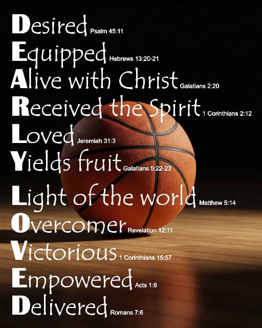 DEARLY LOVED on Basketball background