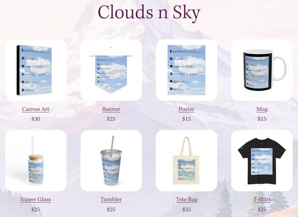 Products with Clouds n Sky design (canvas art, banner, poster, mug, sipper glass, tumbler, tote bag, t-shirt)