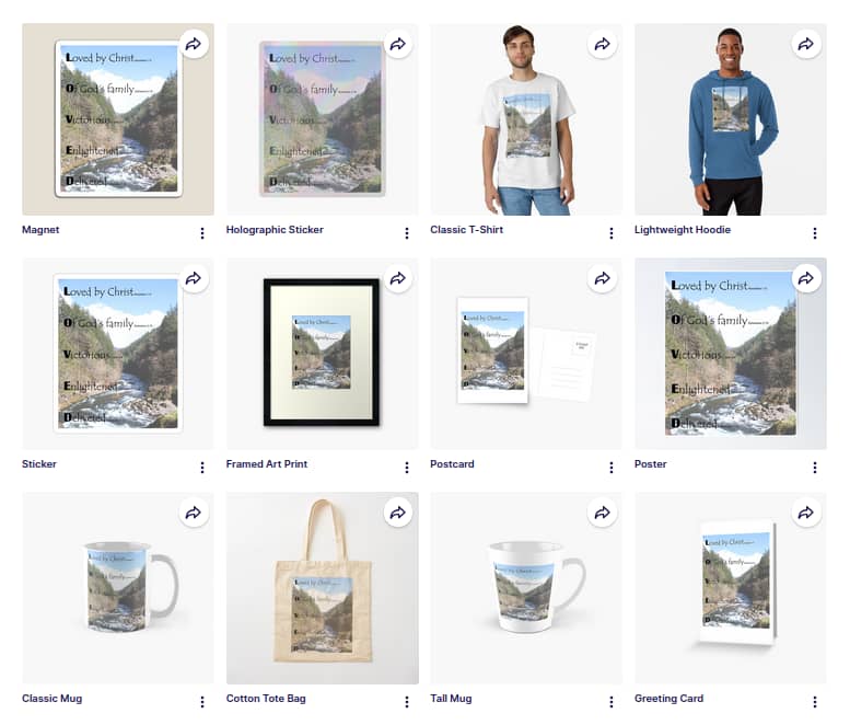 screenshot of RedBubble products