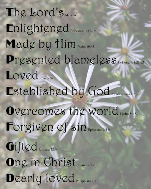 TEMPLE OF GOD word art with wildflowers as the backdrop