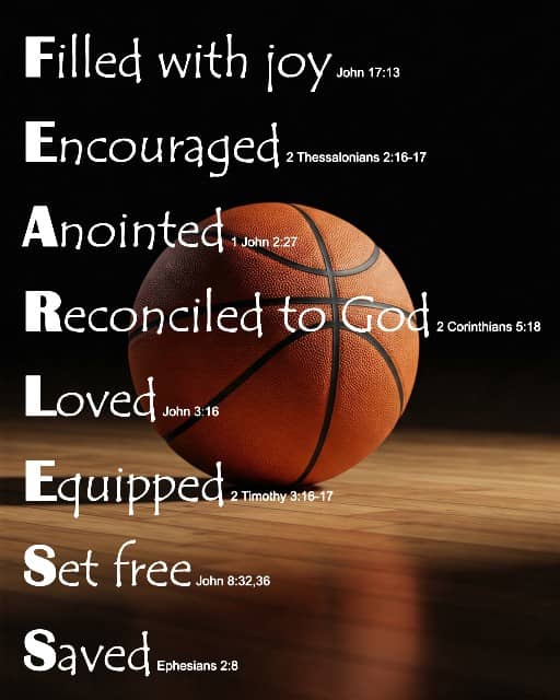 FEARLESS word art on illuminated basketball on hardwood gym floor