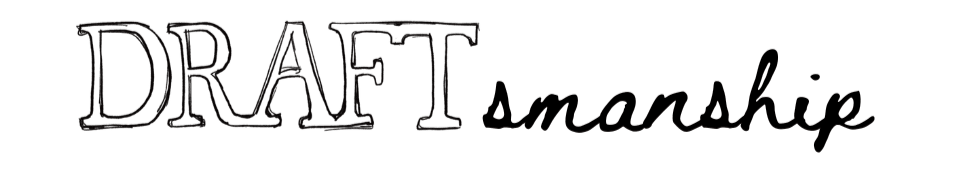 The word "draftsmanship" in handwritten black lettering