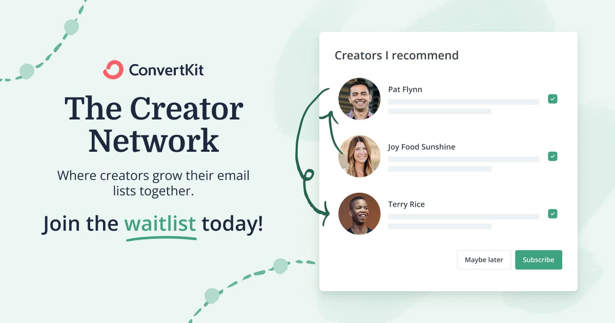 convertkit creator network announcement & waitlist