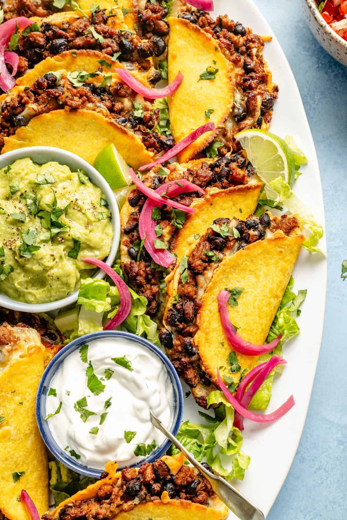 oven baked tacos on platter 
