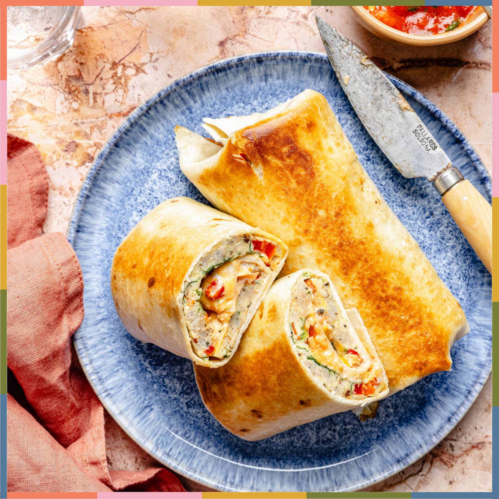 sheet pan breakfast burritos on plate