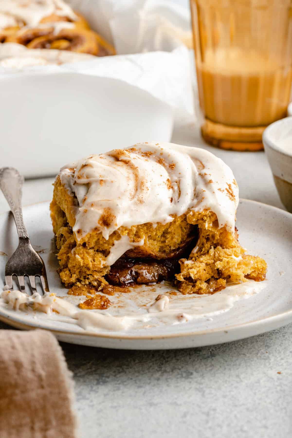 pumpkin cinnamon roll on plate