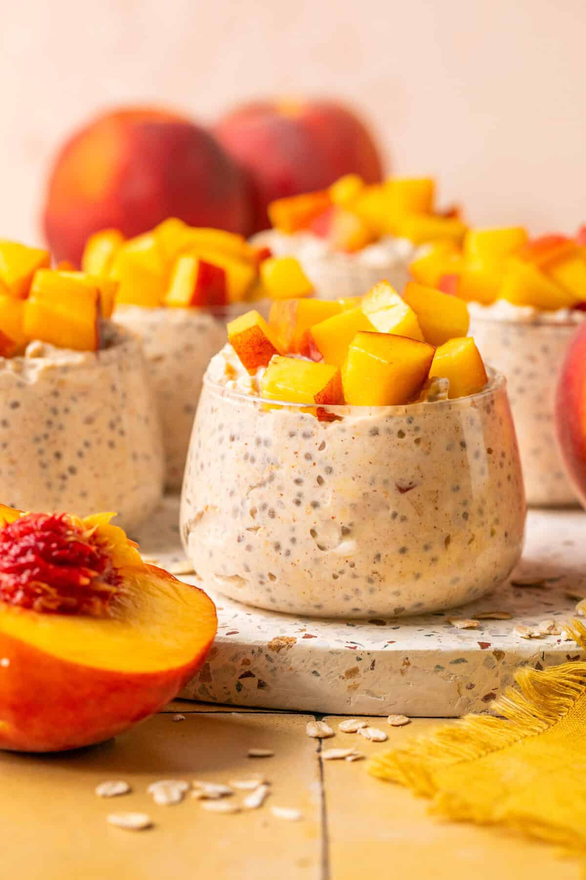 peach overnight oats in jars