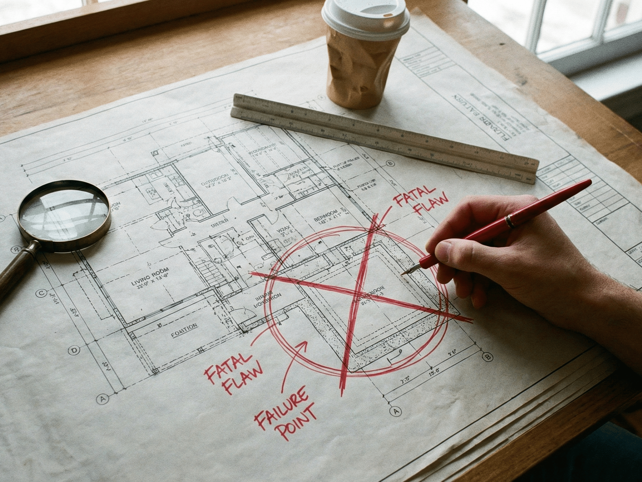 Blueprint with redline corrections - generated with the help of Gemini