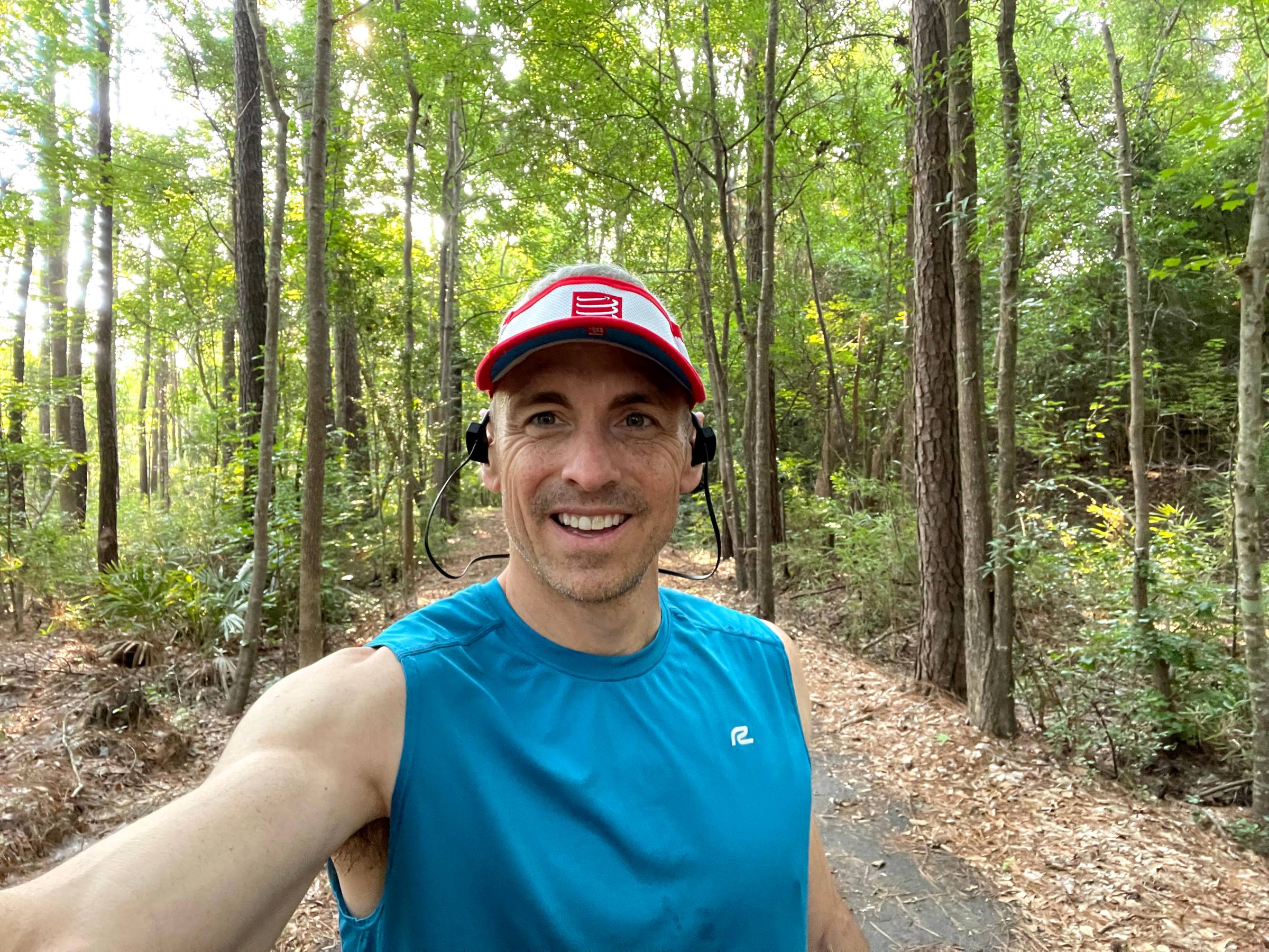 Me taking a break on a trail run.