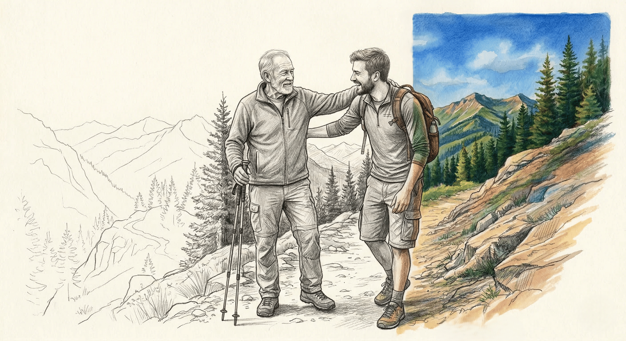 Hand drawn hiking image - Nanobanana