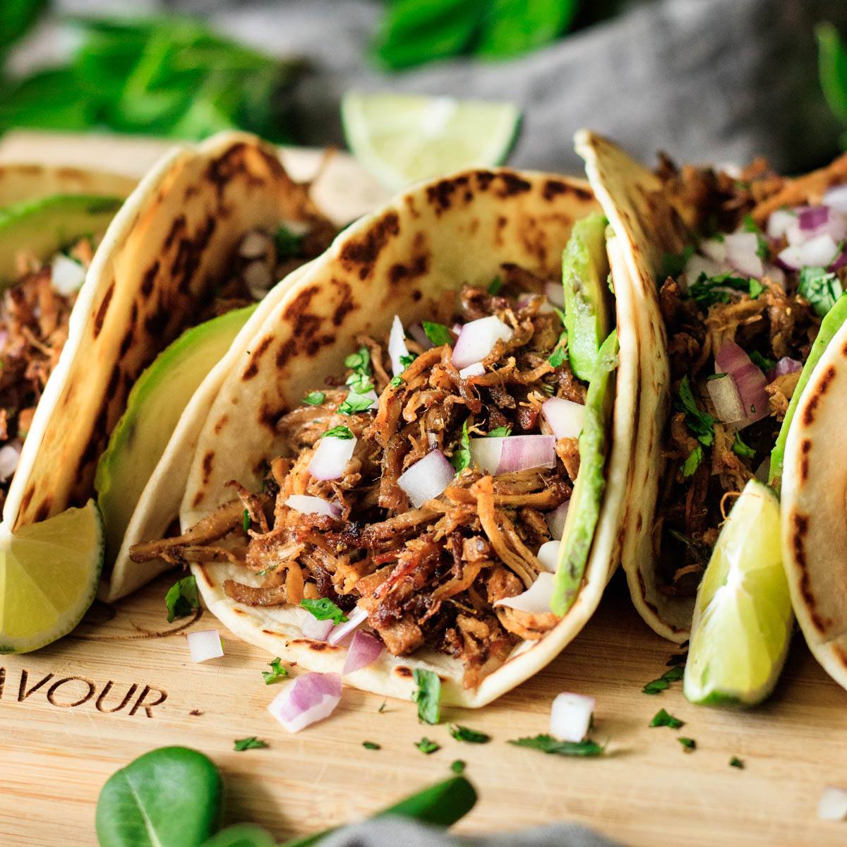 tortillas filled with Chipotle pork carnitas.