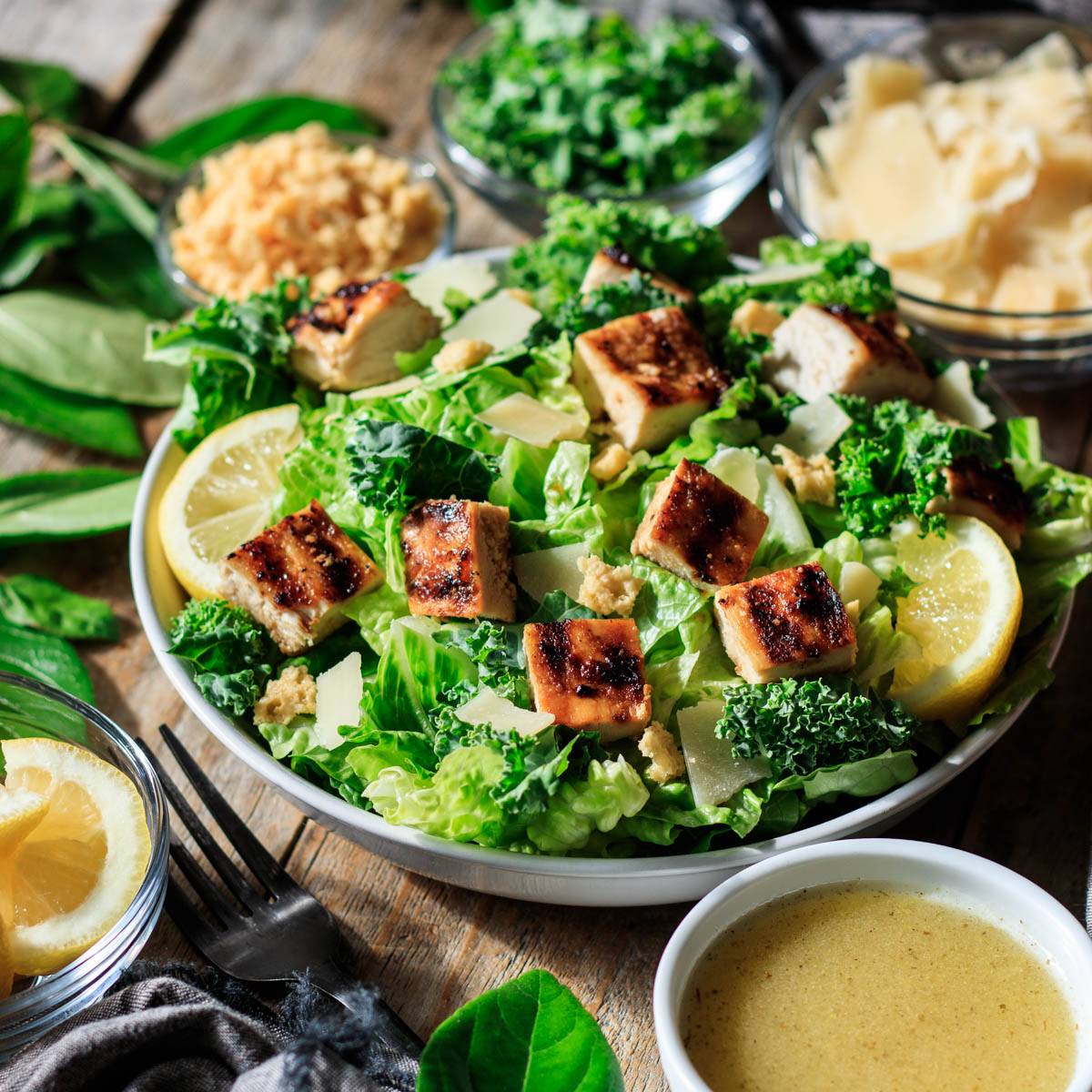 bowl of Chick-fil-A lemon kale caesar salad.