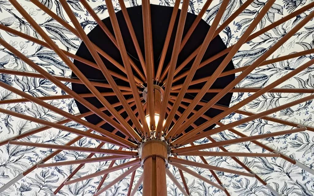 Tuuci Ocean Master Mega Max Voilare umbrella parasol exhibited at HD Expo 2025: underneath view