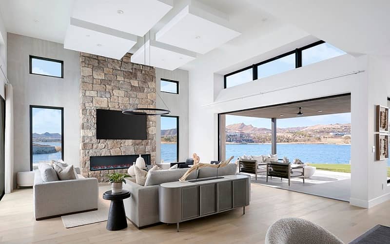 Living room of a Tri Pointe Homes model at La Cova at Lake Las Vegas. Photo by Damian Tsutsumida.