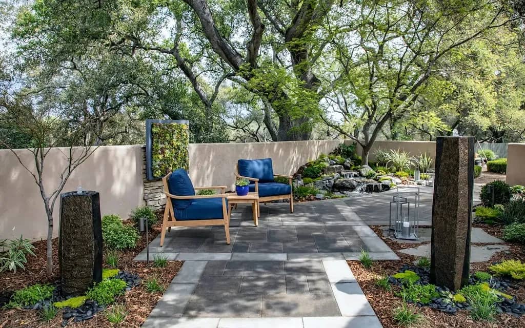 Peaceful outdoor landscaping and hardscaping project designed and implemented Pacific Outdoor Living