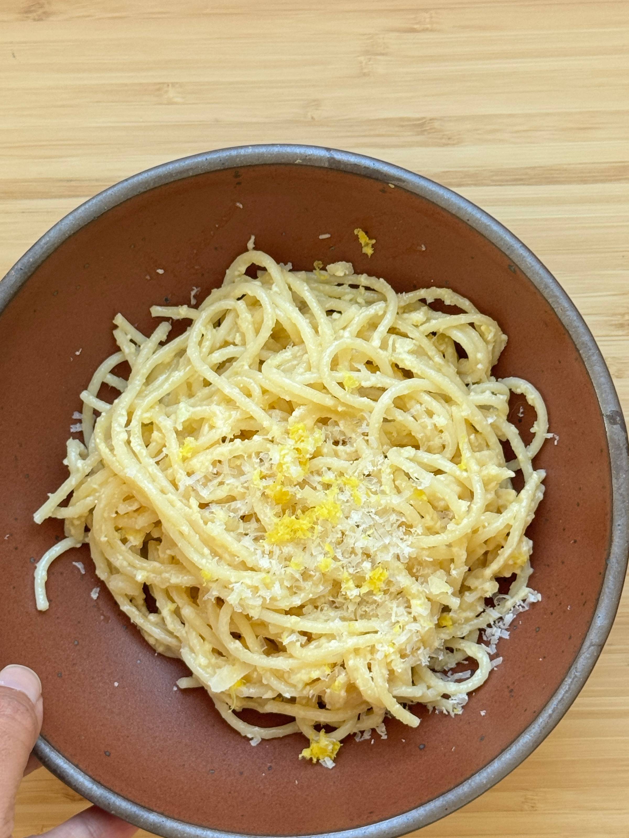 Lemon butter pasta in a bowl