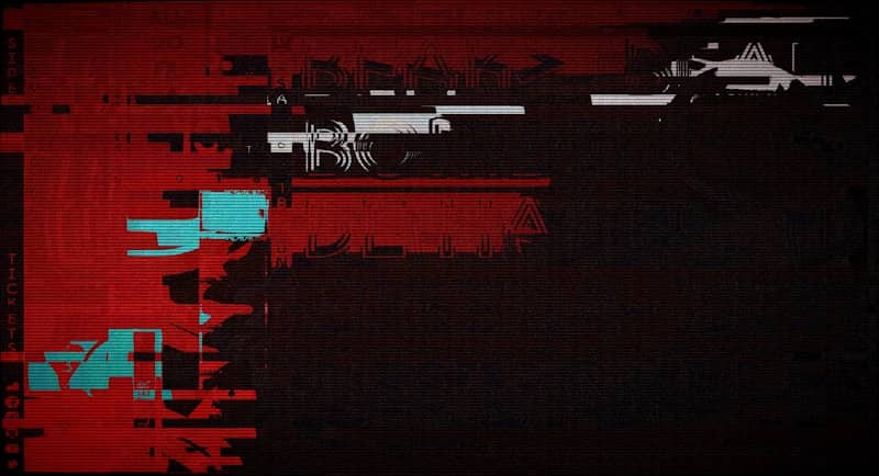 Abstract glitch art with red and cyan elements