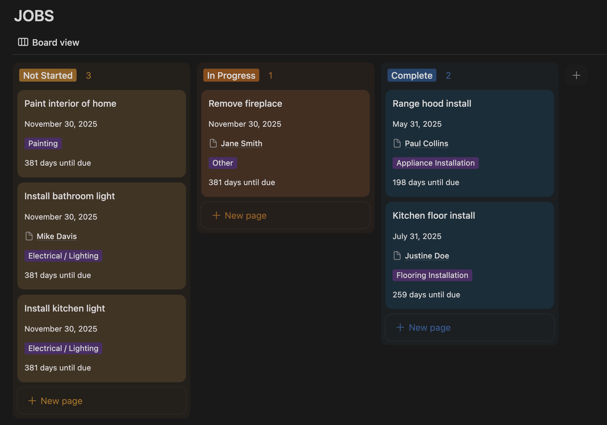 a Notion screenshot of how Jobs may look in the system