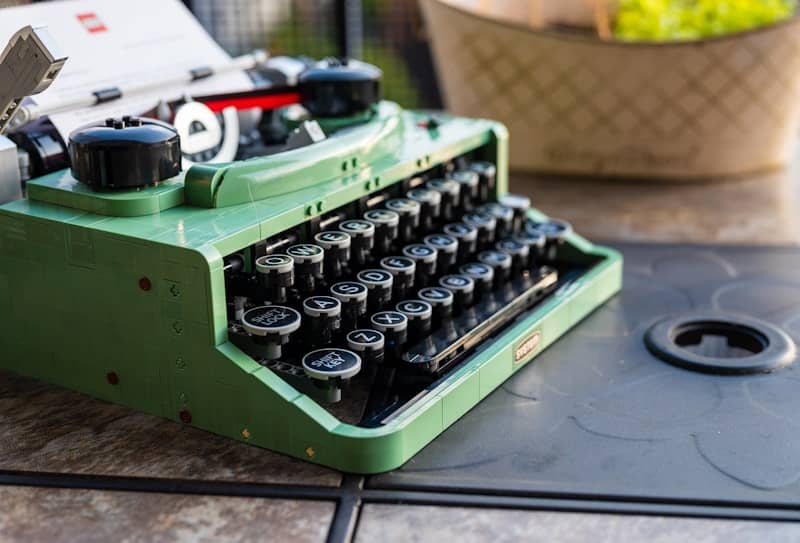 Vintage green typewriter on a table