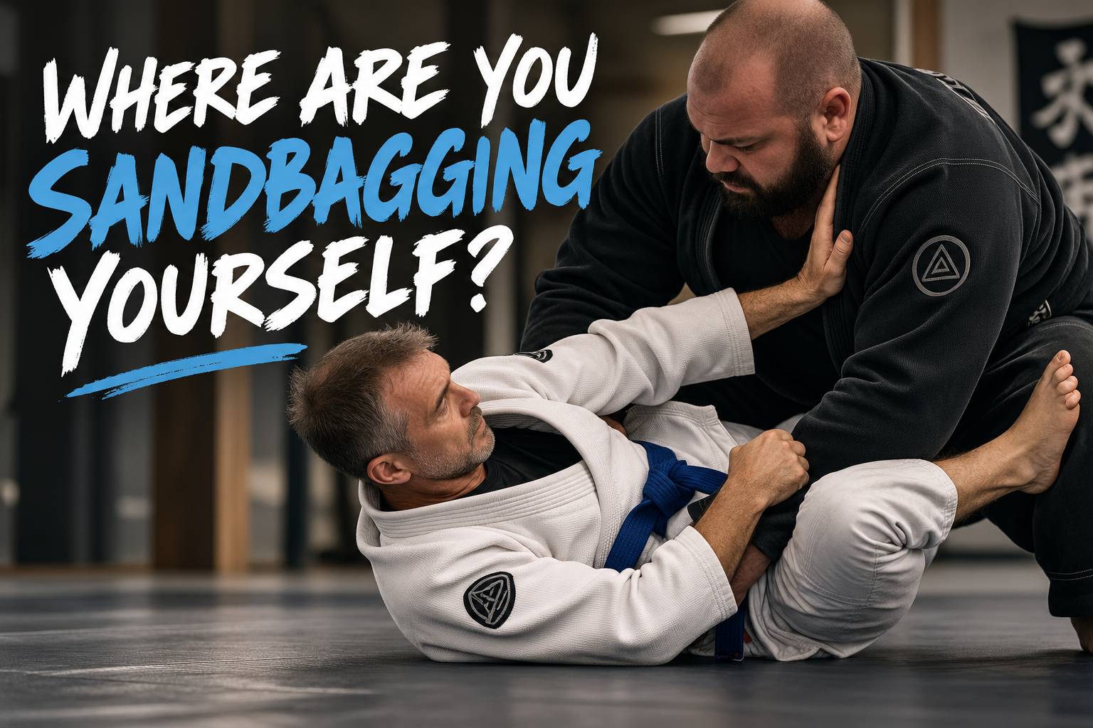 Smaller blue-belt Brazilian Jiu-Jitsu practitioner using frames and technique against a larger training partner