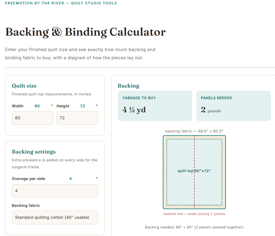 Quilt Backing & Binding Calculator