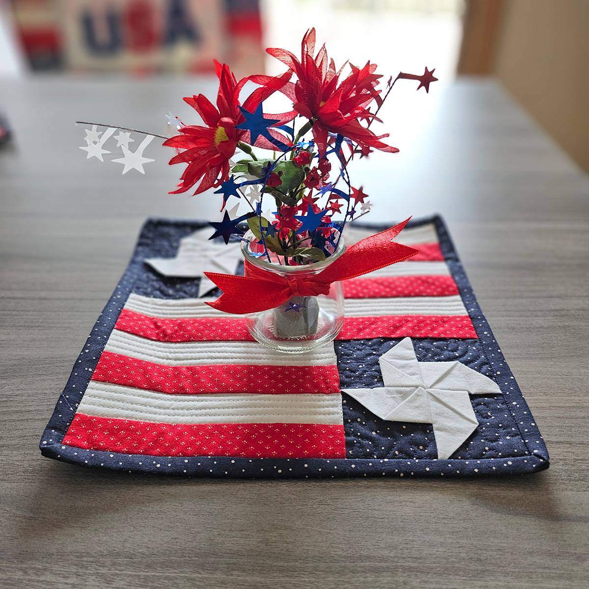 red, white and blue quilt project
