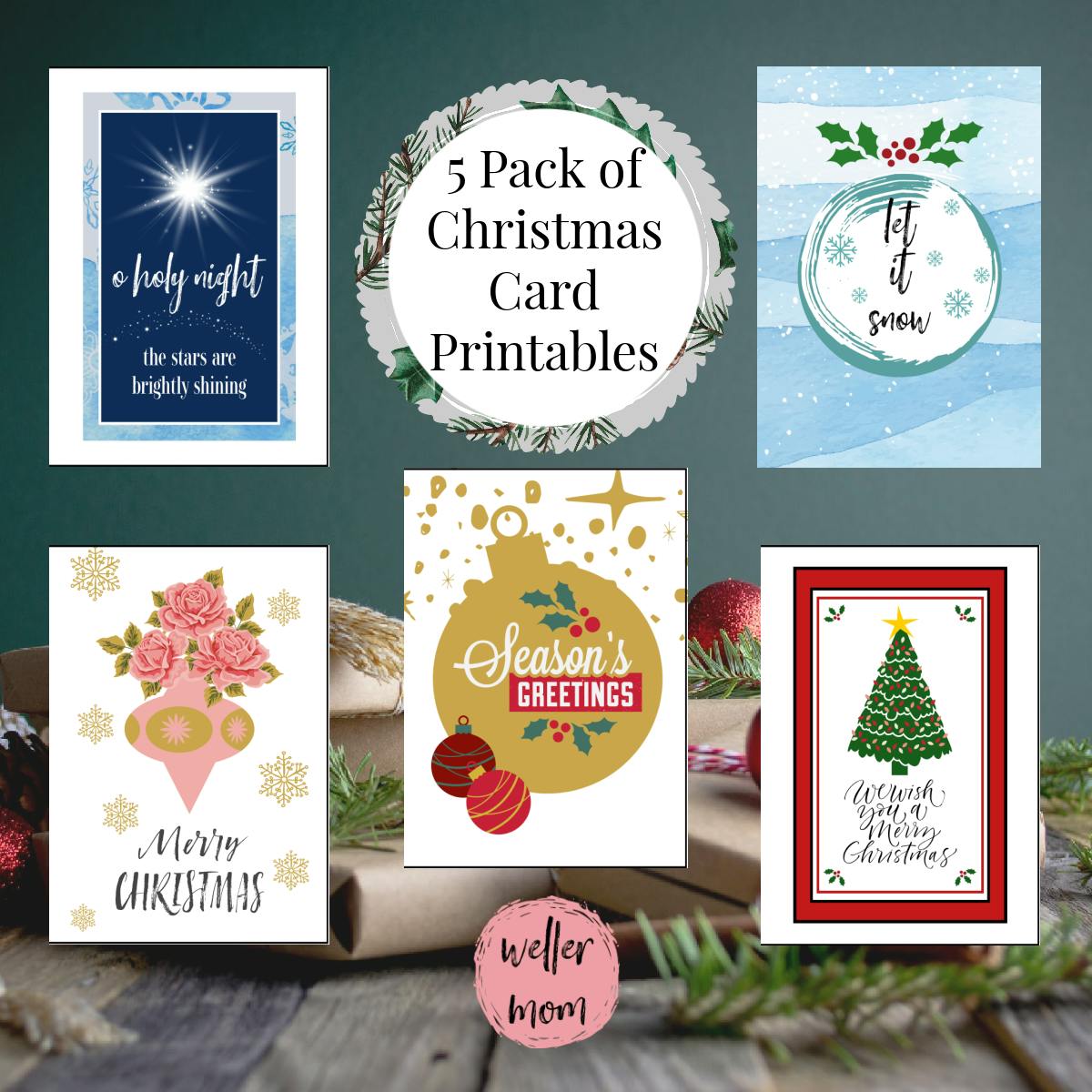 5-Pack Christmas Card Printables