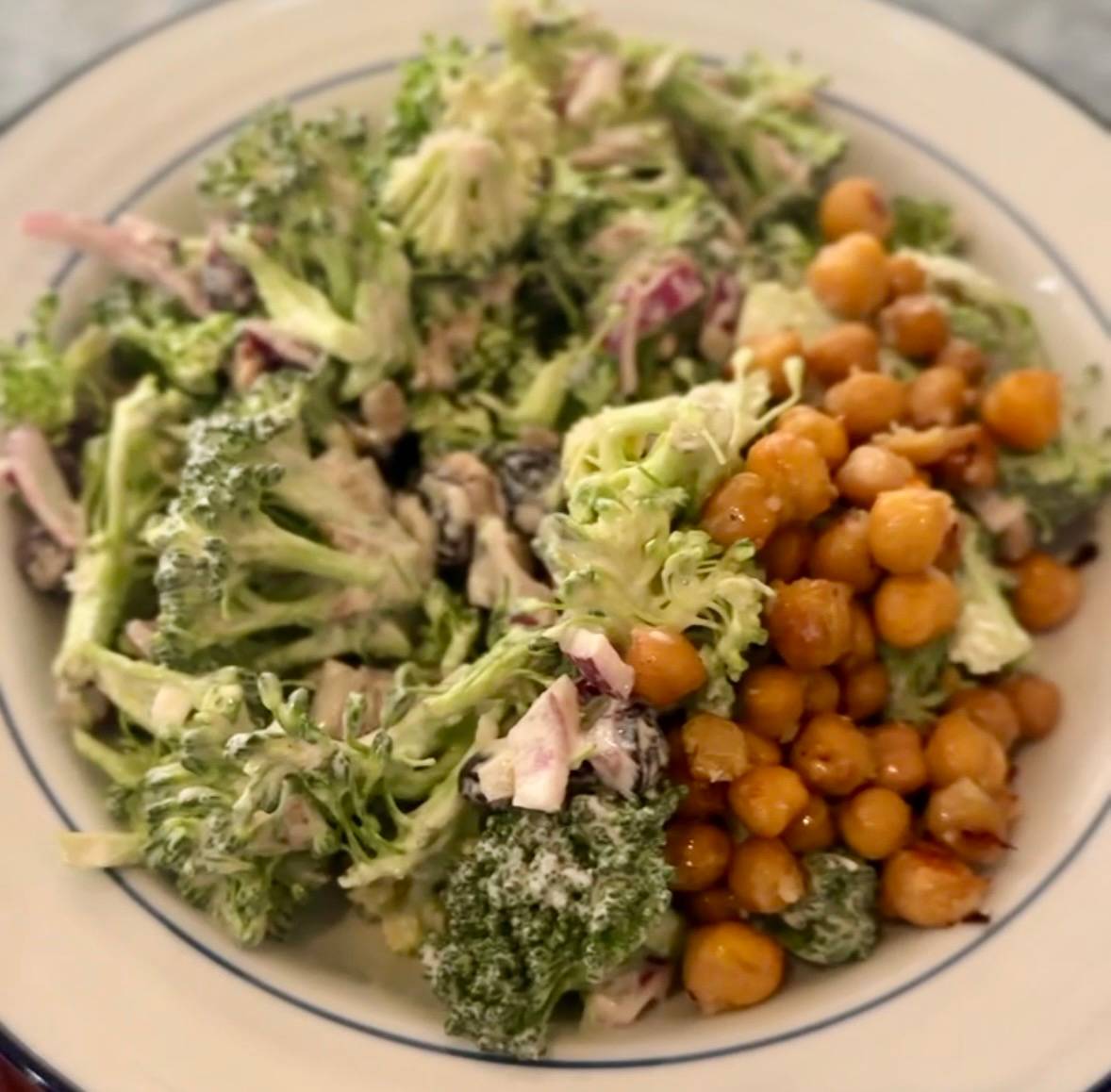 Broccoli salad with roasted chickpeas — cruciferous vegetables and plant-based protein