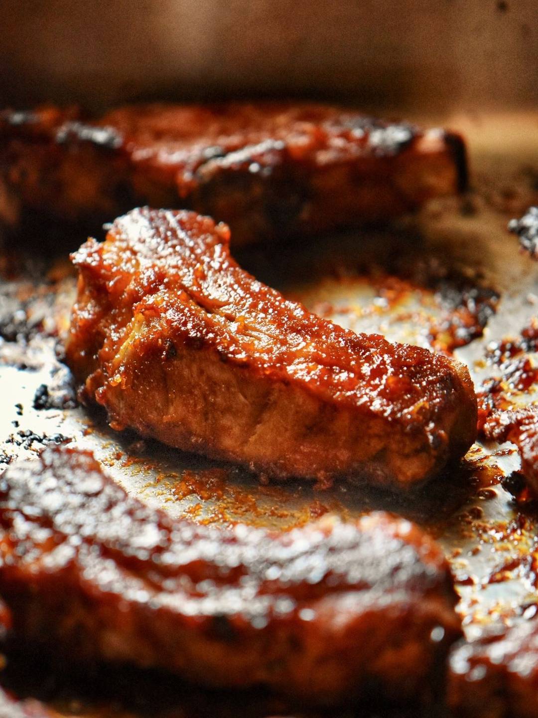 Sweet ribs on a sheet pan.
