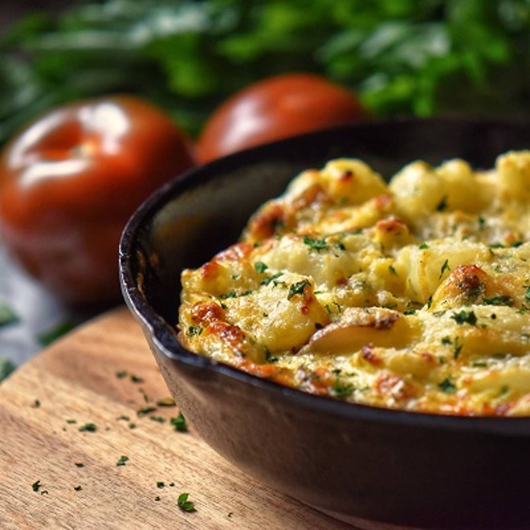 Potato frittata in a cast iron pan