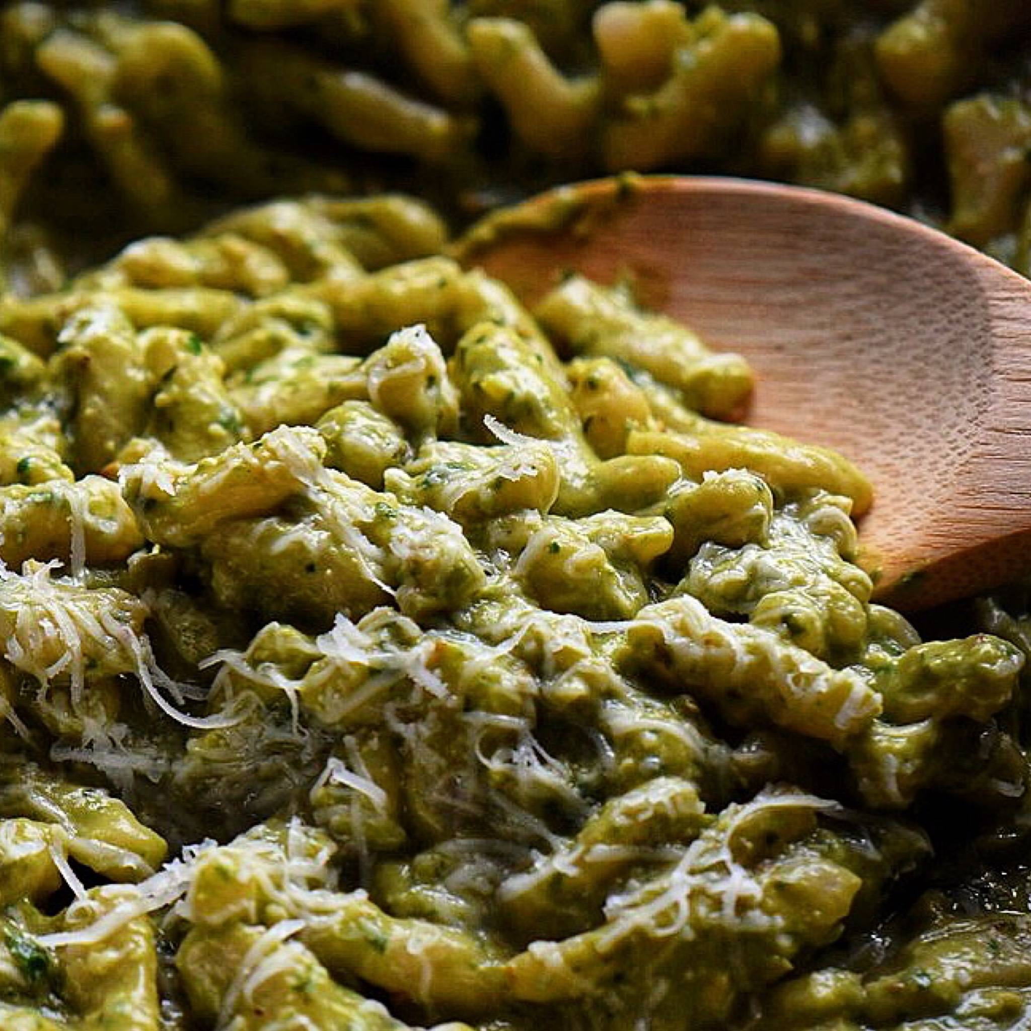 Cavatelli with avocado pesto.
