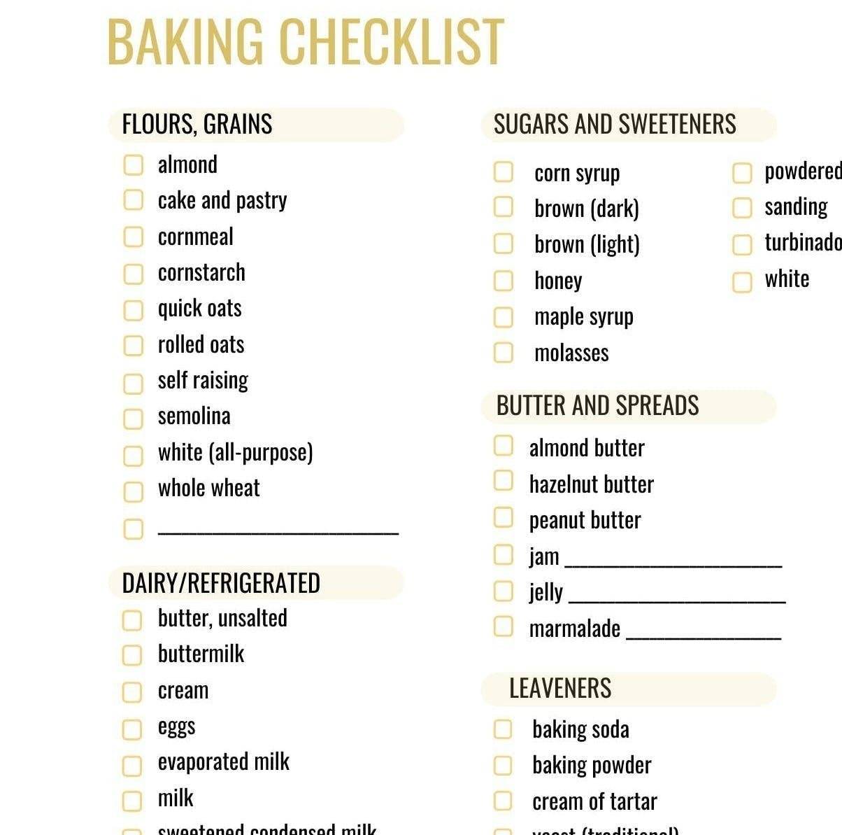 Baking Checklist Printable 5348