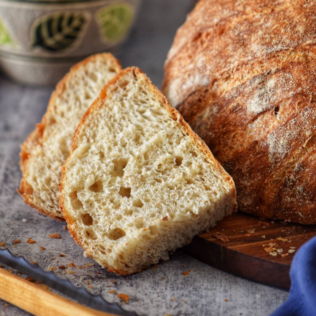 Rustic Italian bread on a wooden board.