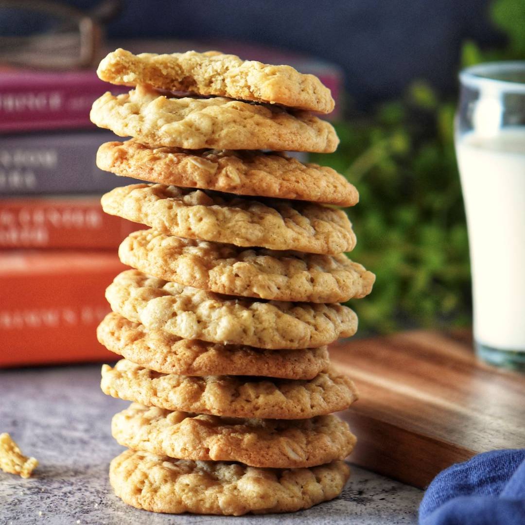 A stack of oatmeal cookies.