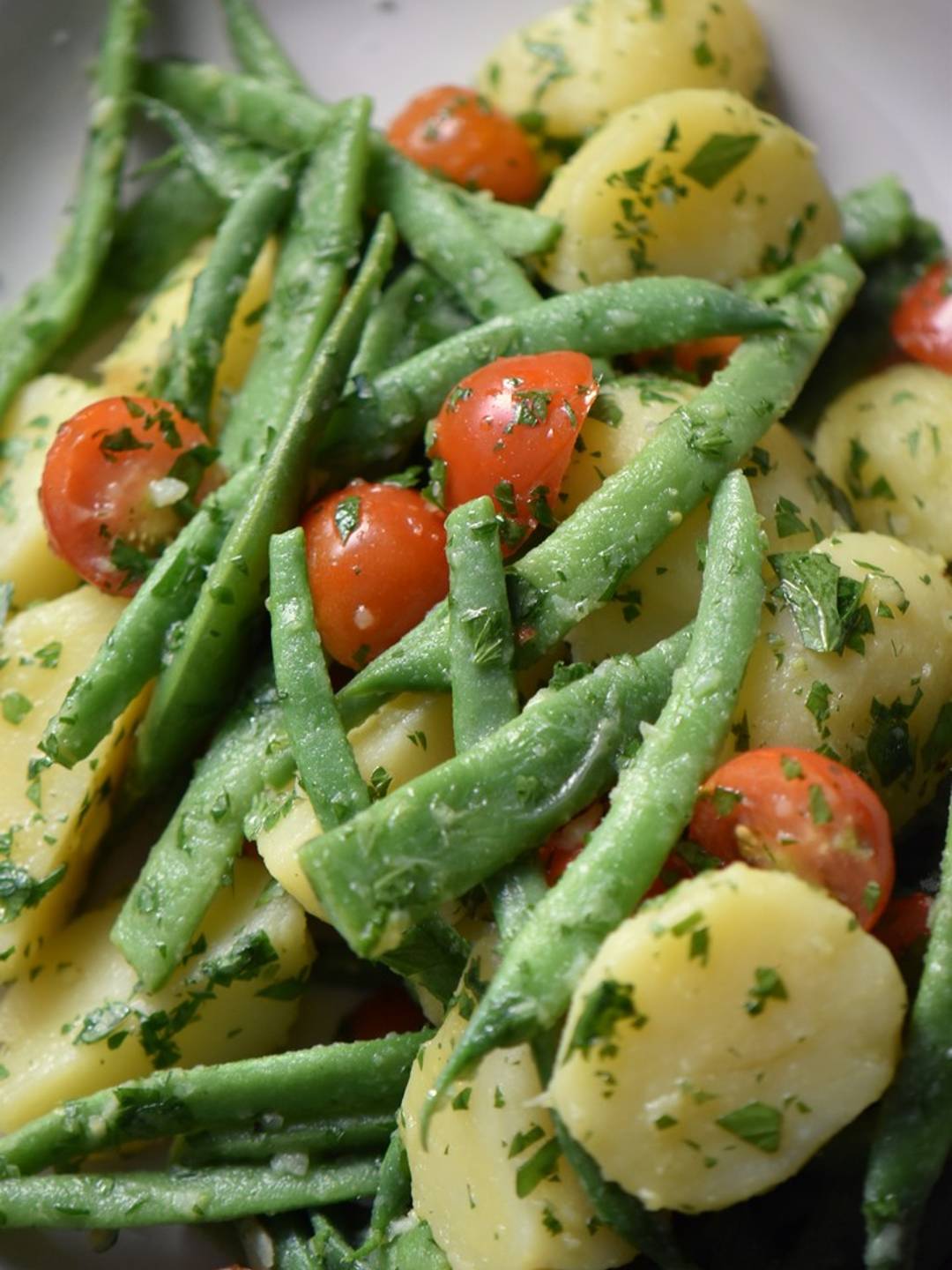Italian potato salad in a serving dish.