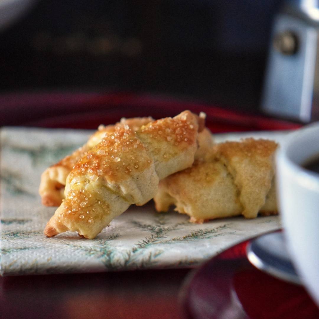Crescent cookies on a platter.