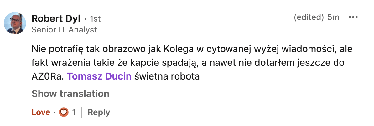 komentarz z LinkedIn