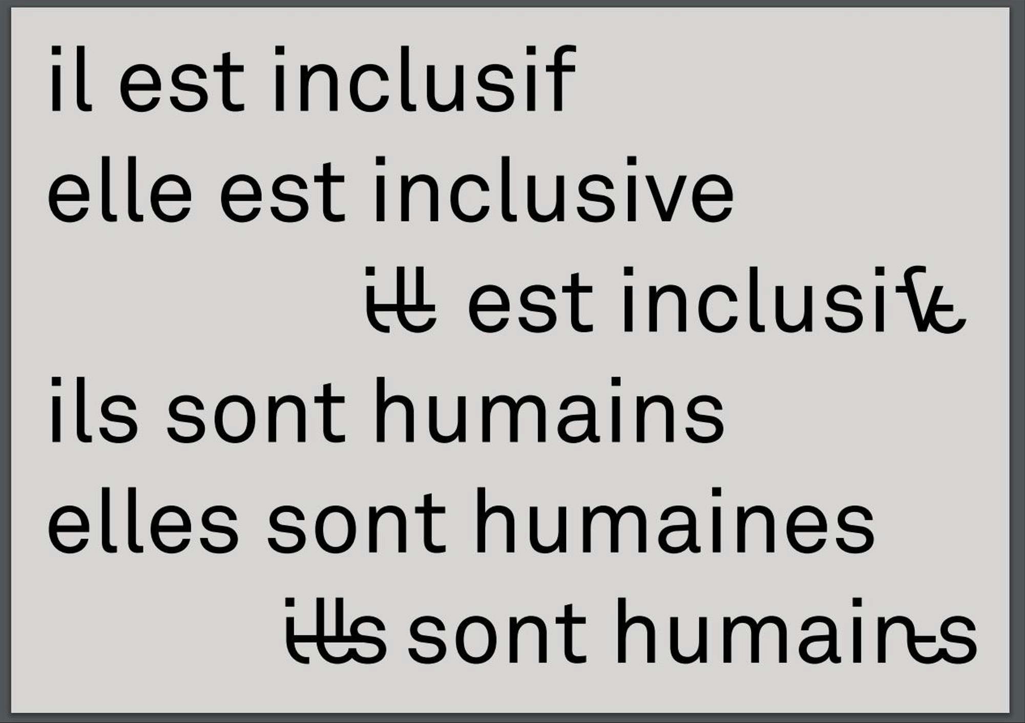 A screenshot of the font designed by Tristan Bartolini. It includes, in French, characters that can be used for a third grammatical gender.