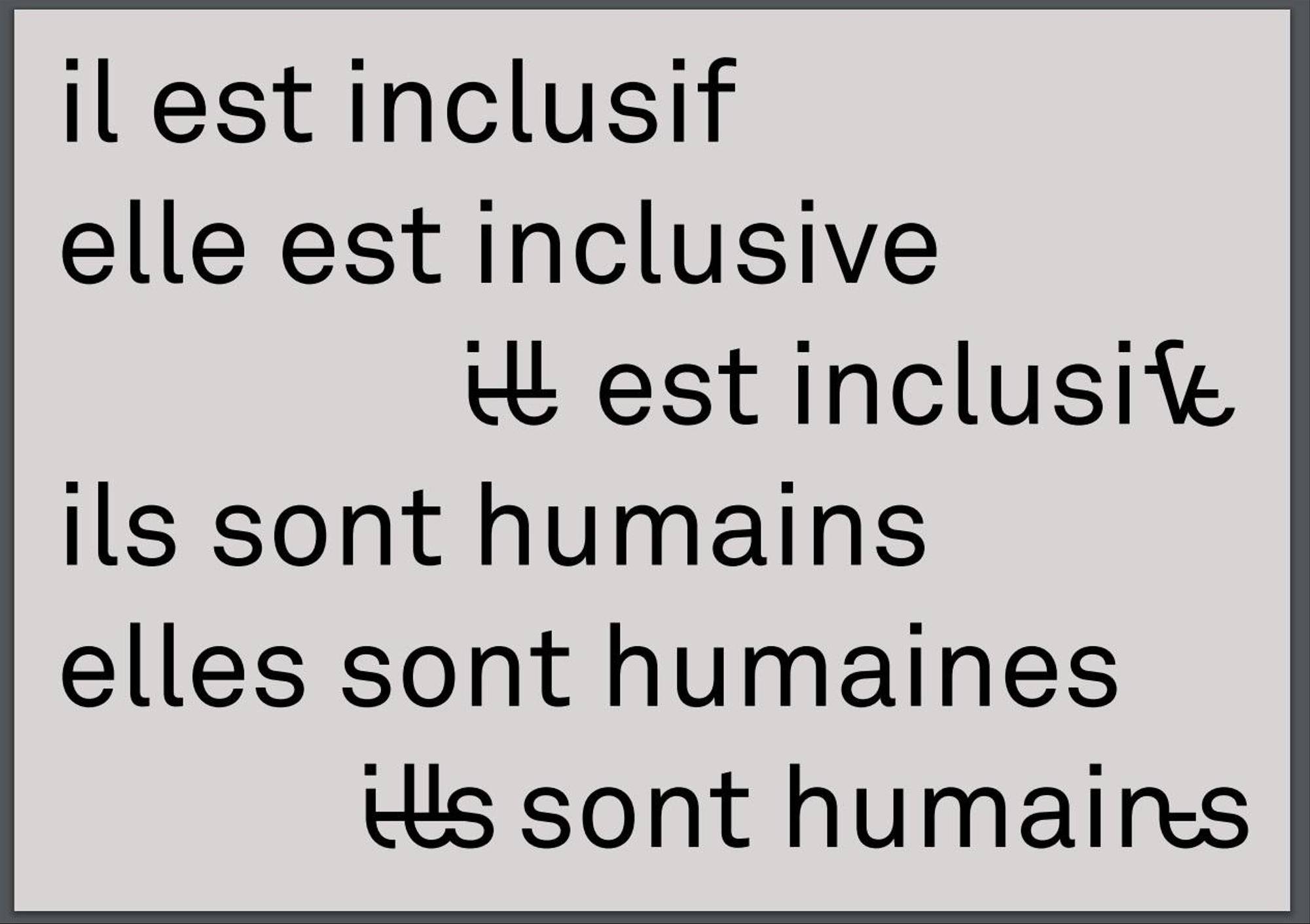 A screenshot of the font designed by Tristan Bartolini. It includes, in French, characters that can be used for a third grammatical gender.