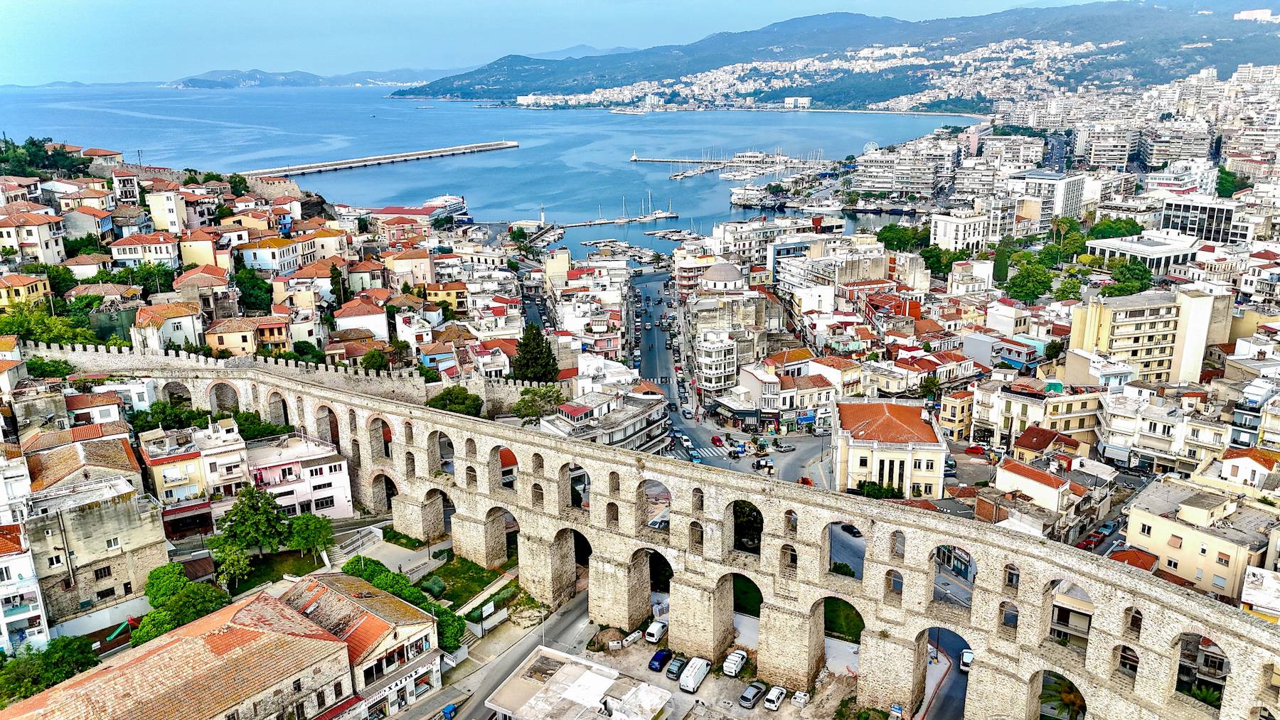 Roman-Ottoman aqueduct criss-crossing downtown Kavala.