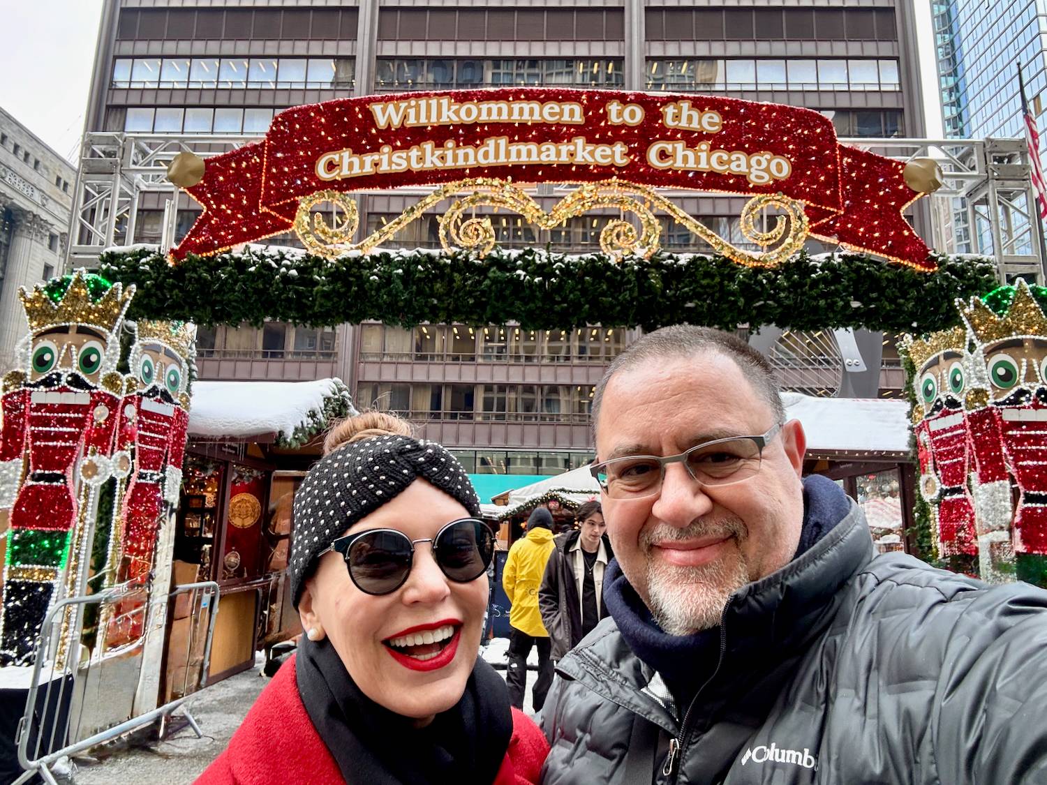 Selfie in front of the entrance to Chicago's Christmas Market