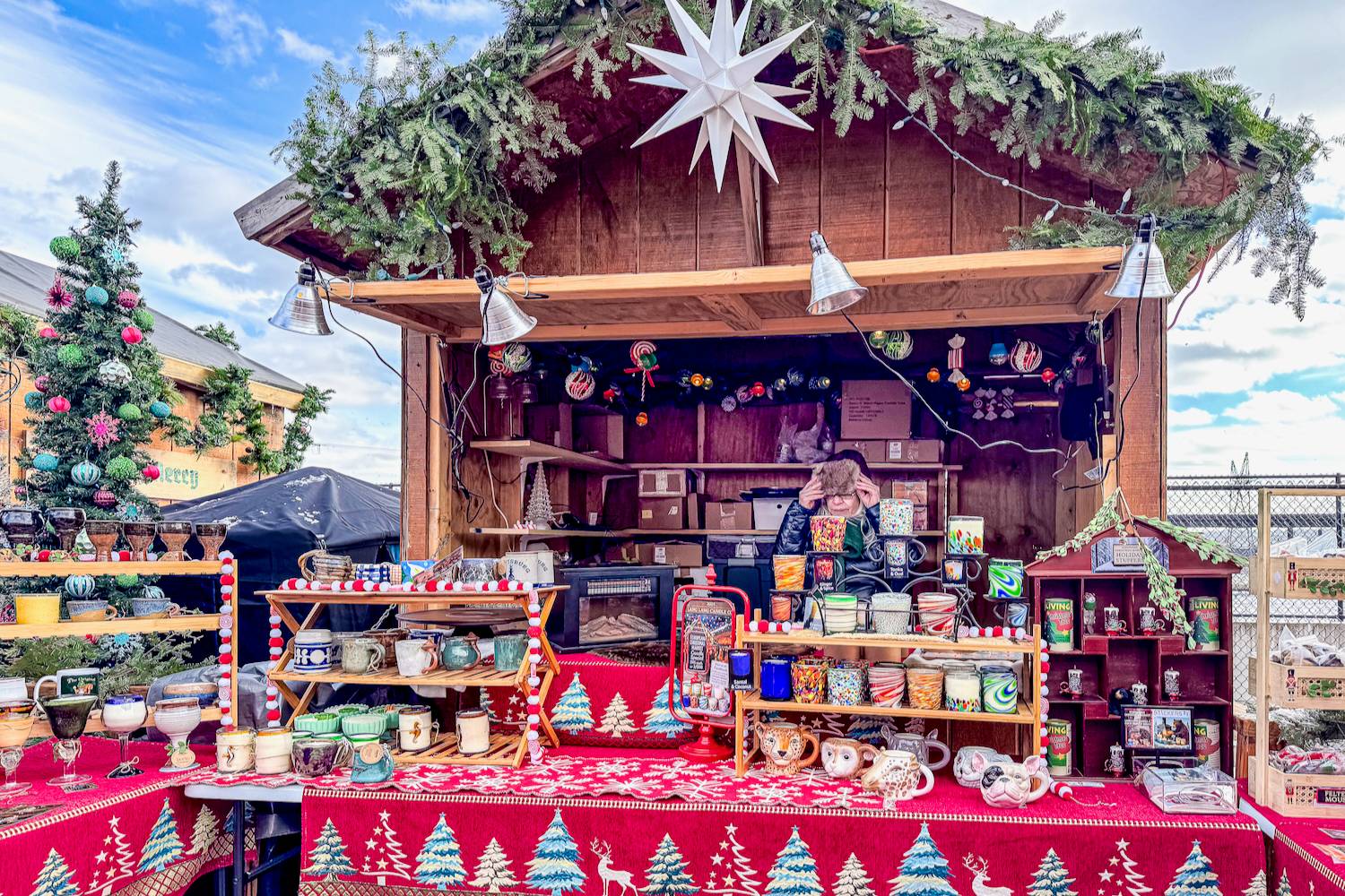 Vendor stall with Christmas decorations at the St Paul European Christmas Market