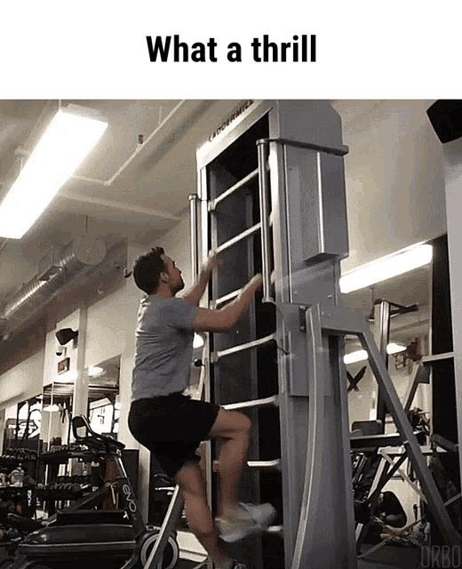 A gif of a man using a ladder climbing machine at a gym