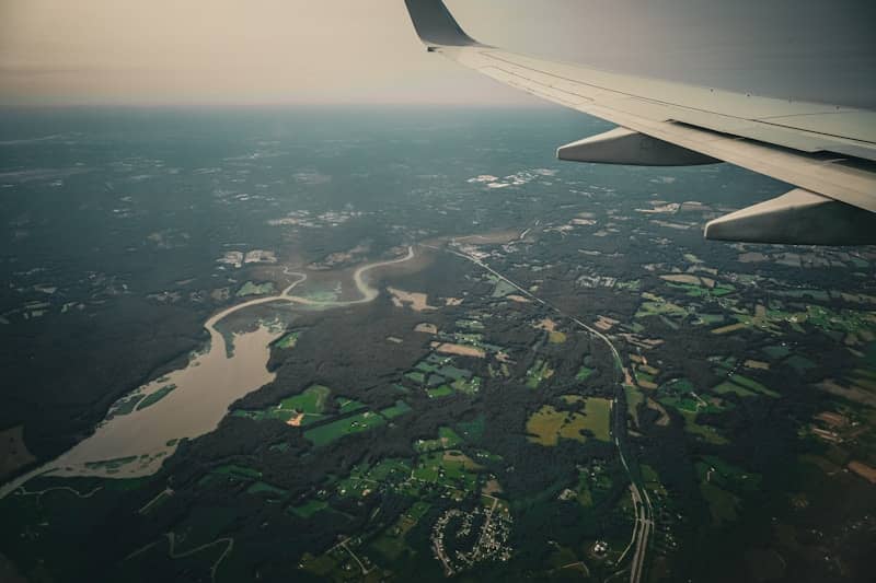 The view of earth from an airplane window.