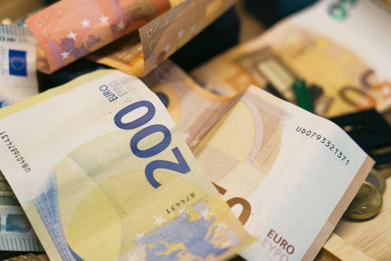 There is a pile of euro banknotes.