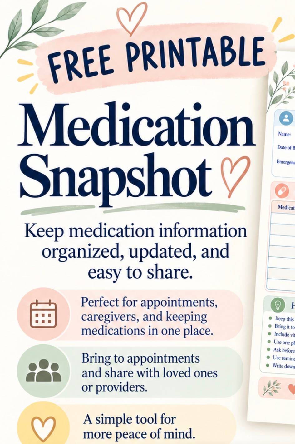 Free printable Medication Snapshot