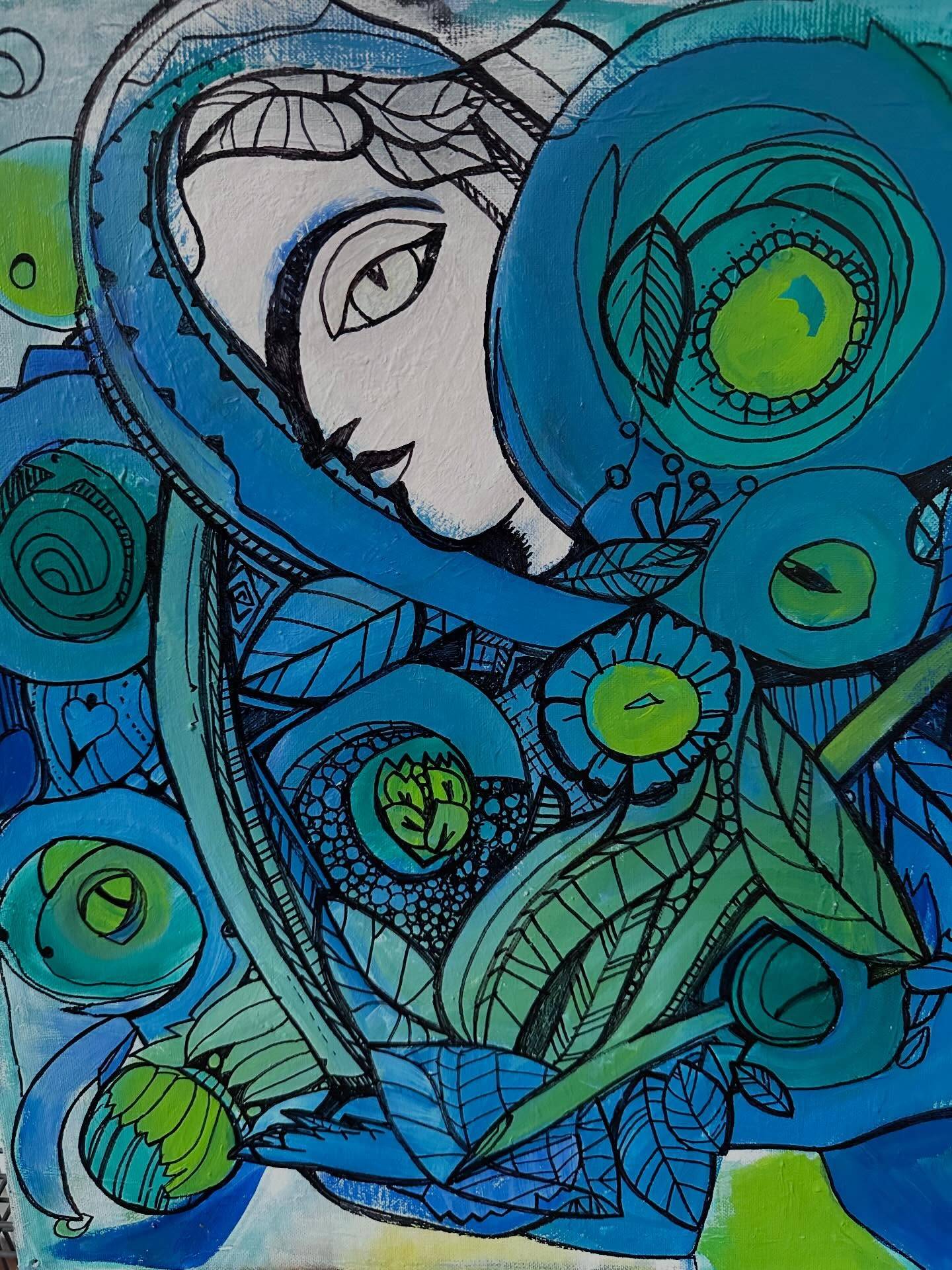 Coming to @artaroundhighbridge - a rare (ha ha) 2d piece from me, depicting the tumultuous arrival of Spring à la Persephone 🍃🍃🍃🍃🍃